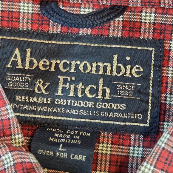 Abercrombie & Fitch Red Plaid Button Up Shirt L Short Sleeve Cotton - Picture 3 of 9